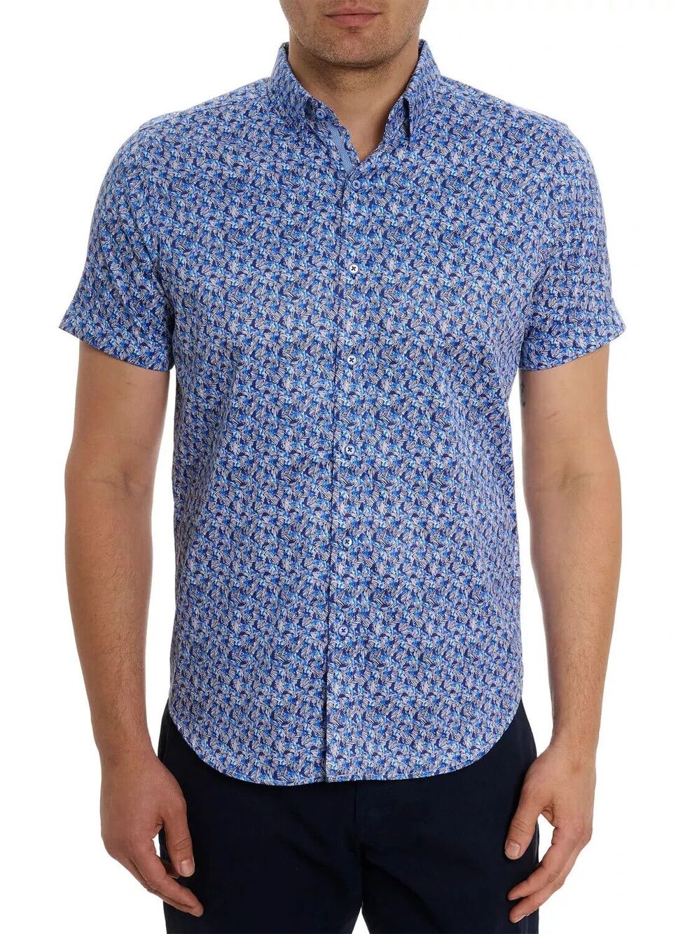 ROBERT GRAHAM Shirt Mens XXL Blue Button Up Short Sleeve Abstract WADE